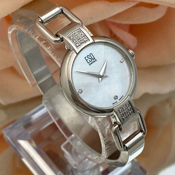 ESQ by Movado Diamond Accented Swiss Quartz Bangle Watch Mother of Pearl - Picture 5 of 14